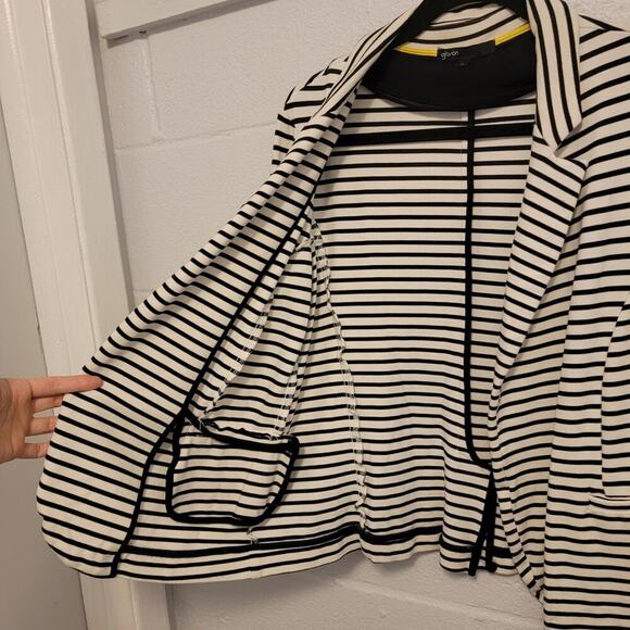 Gibson Striped Jacket Nautical Preppy Black and White 3/4 Sleeve Medium 955 - Picture 9 of 16